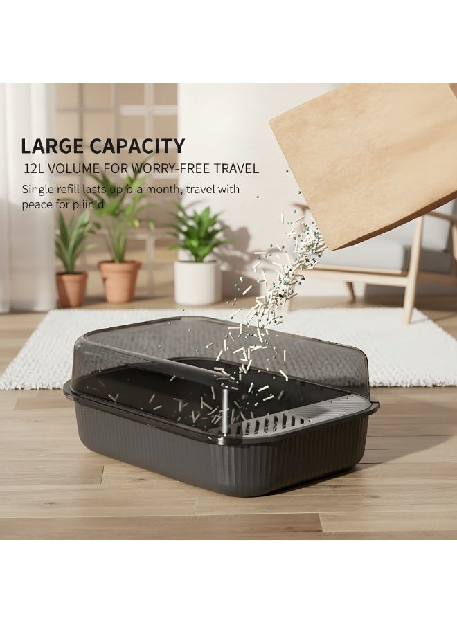 EPET Cat Litter Box with Anti-Scatter Fence Design - Easy Clean Plastic Kitty Toilet (Grey) - Image 4